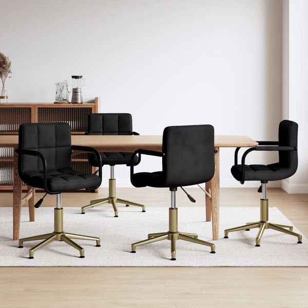 vidaXL Obrotowe krzesła stołowe, 4 szt., czarne, obite aksamitem