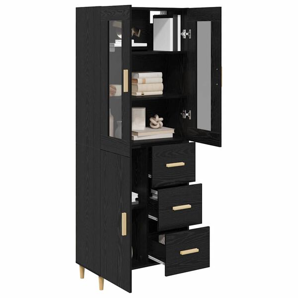 vidaXL Highboard Czarny Dąb 69,5 x 34 x 180 cm Materiał drewnopochodny