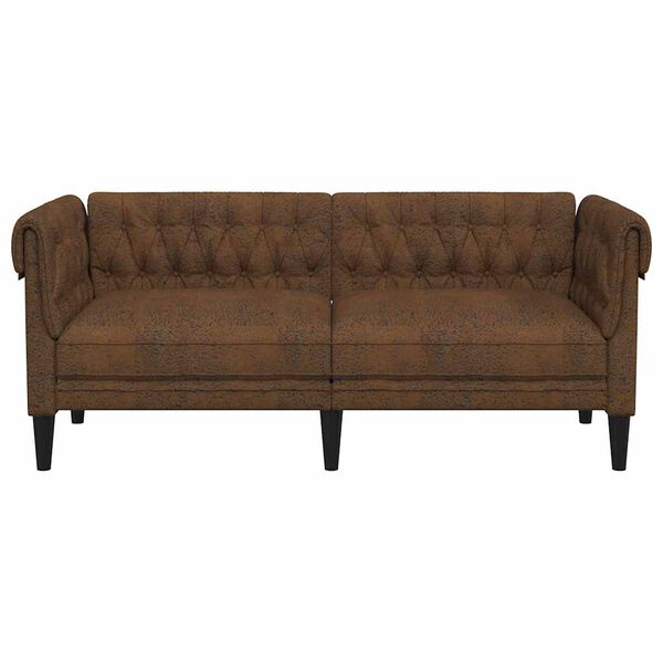 vidaXL Sofa Chesterfield, dwuosobowa, brązowa, obita tkaniną