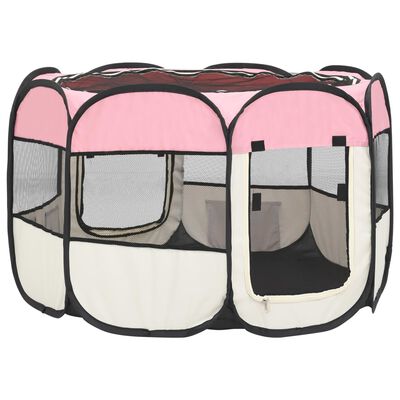 vidaXL Składany kojec dla psa, z torbą, różowy, 90x90x58 cm