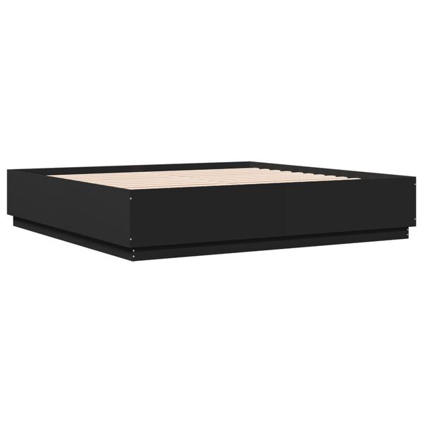 vidaXL Rama ł&oacute;żka z LED, czarna, 200x200 cm, materiał drewnopochodny