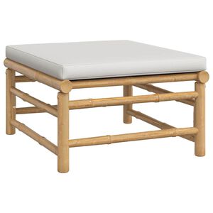 vidaXL Podnóżek ogrodowy z jasnoszarymi poduszkami, bambusowy