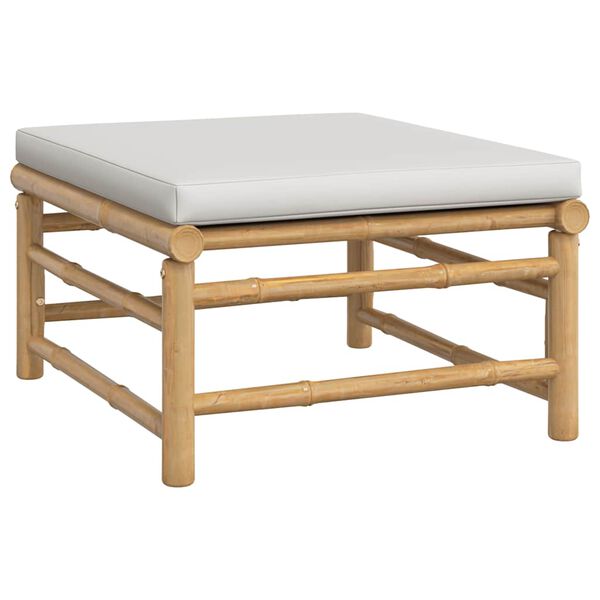 vidaXL Podnóżek ogrodowy z jasnoszarymi poduszkami, bambusowy