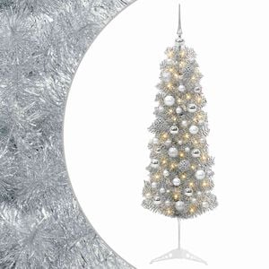 vidaXL Sztuczna wąska choinka z bombkami 150 cm 150 LED Ciepła biel
