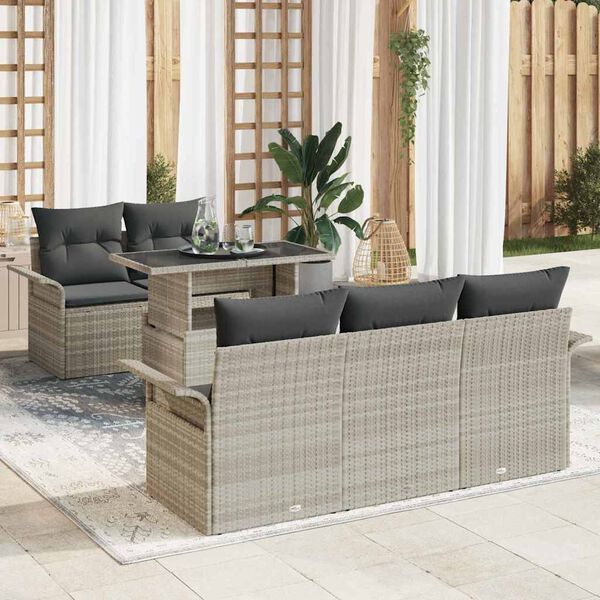 vidaXL Zestaw Sof na Ogród z poduszką 6 pcs Jasnoszary Rattan poli