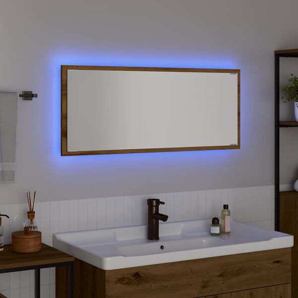 vidaXL Lustro Ze LED Lights Dąb rzemieślniczy 90 x 8,5 x 37 cm
