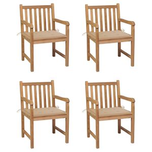 vidaXL Krzesła ogrodowe, 4 szt., beżowe poduszki, drewno tekowe