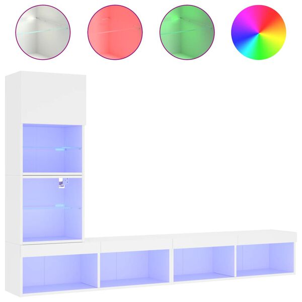 vidaXL 4-cz. zestaw mebli TV z LED, biały, materiał drewnopochodny