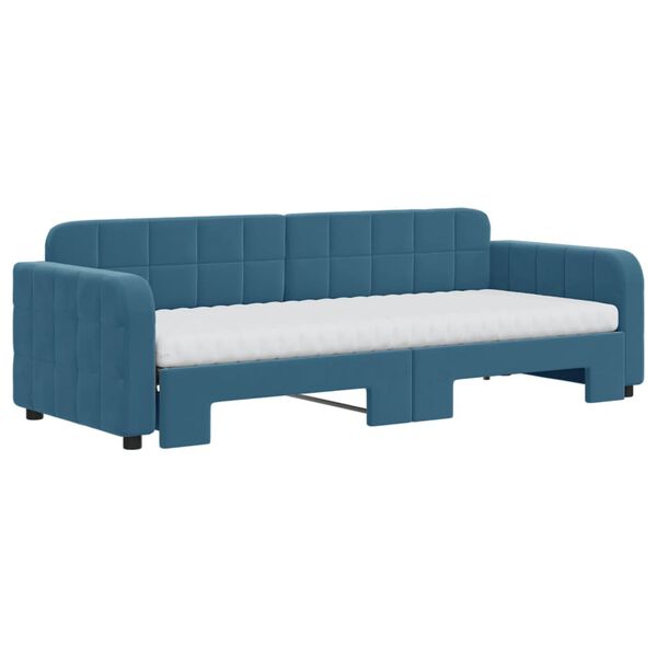 vidaXL Sofa rozsuwana z materacami, niebieska, 80x200 cm, aksamit