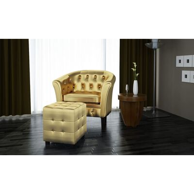 vidaXL Fotel z podnóżkiem, złoty, sztuczna skóra
