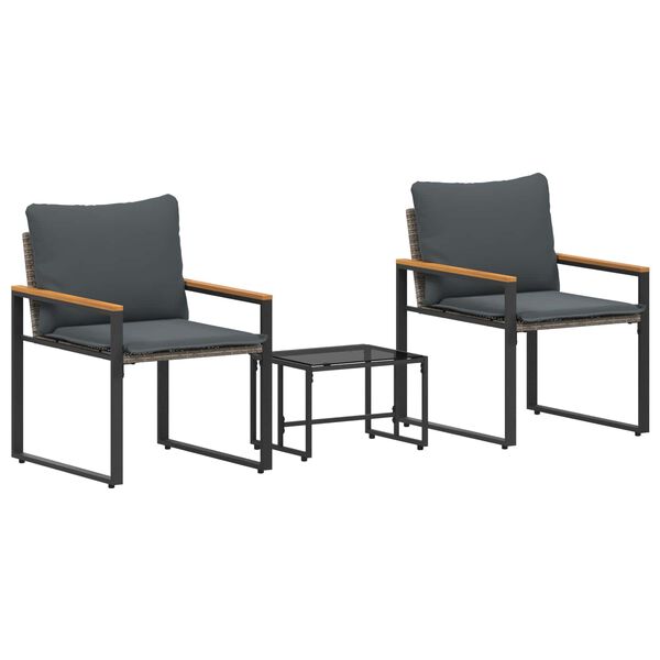 vidaXL Zestawy mebli z poduszką 3 pcs Szary i ciemnoszary rattan