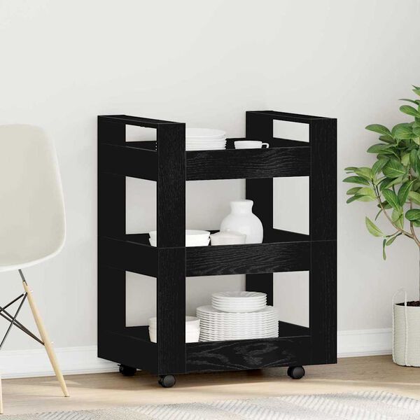 vidaXL Wózek Kuchenny Czarny Dąb 60 x 45 x 80 cm