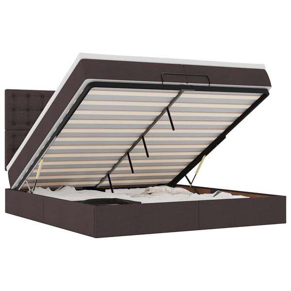 vidaXL Rama ł&oacute;żka otomana z materacami, brązowa, 200x200 cm, tkanina
