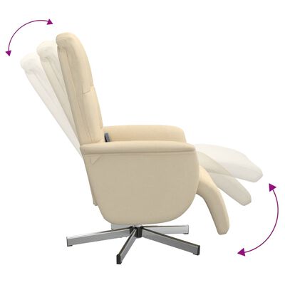 vidaXL Rozkładany fotel masujący z podnóżkiem, kremowy, tkanina