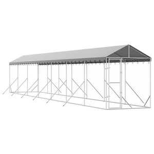 vidaXL Kojec dla psa, z dachem, srebrny, 2x14x2,5m, stal galwanizowana