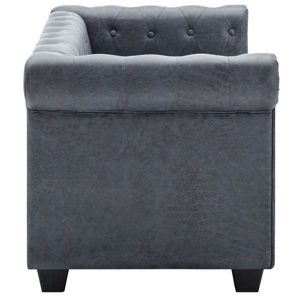 vidaXL Sofa 2-osobowa w stylu Chesterfield, sztuczny zamsz, szara