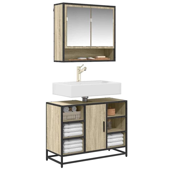 vidaXL Szafka pod umywalkę łazienkową Sonoma Oak 80x33x60 cm Drewno klejone