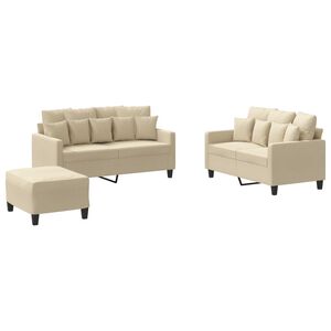 vidaXL 3-częściowy komplet wypoczynkowy, obity tkaniną, kremowa