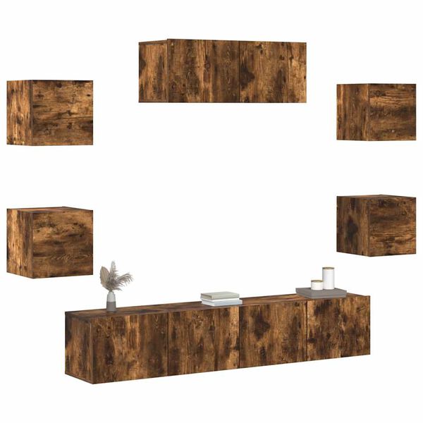 vidaXL Zestaw 7 szafek TV, przydymiony dąb, materiał drewnopochodny