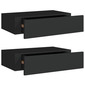 vidaXL P&oacute;łki ścienne z szufladą, 2 szt., czarne, 40x23,5x10 cm, MDF