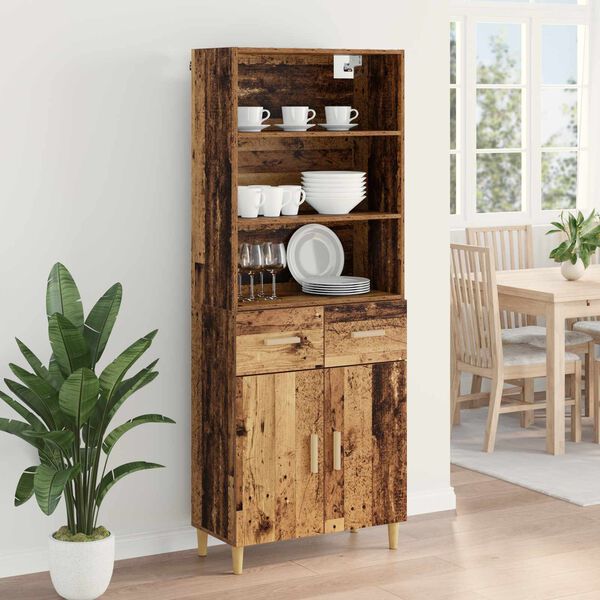 vidaXL Highboard z szufladą Stare drewno 69,5 x 32,5 x 180 cm