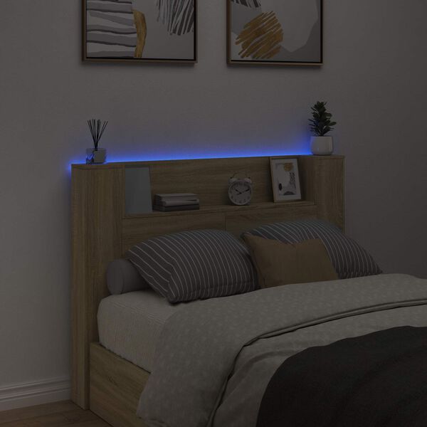 vidaXL Zagł&oacute;wek Ze LED Lights z p&oacute;łką Dąb Sonoma 140 x 16,5 x 103,5 cm