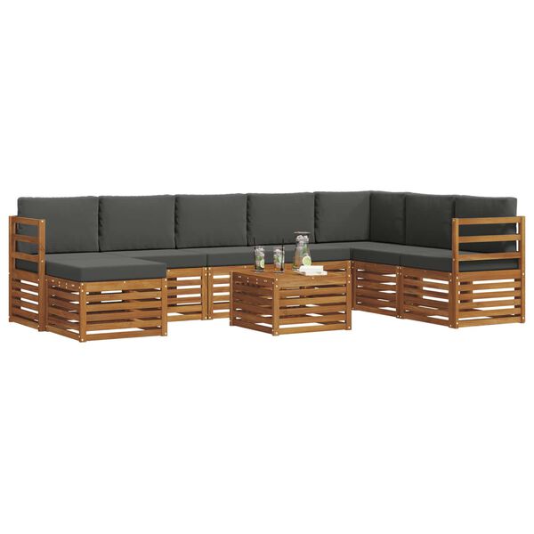 vidaXL Zestawy sof 9 pcs Naturalny i Antracytowy Lite Drewno Akacji