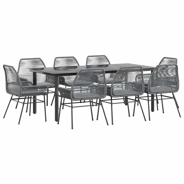 vidaXL 9-częściowy zestaw ogrodowy z poduszkami szary polirattan szkło