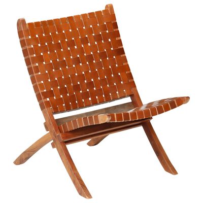 vidaXL Krzesło składane, brązowe, skóra naturalna