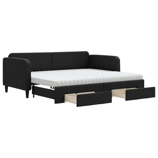 vidaXL Sofa rozsuwana z szufladami, czarna, 90x190 cm, tkanina