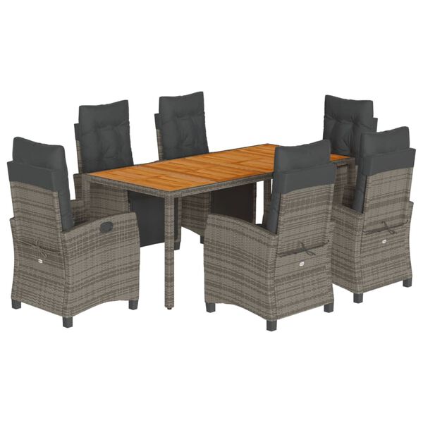vidaXL 7-cz. zestaw mebli ogrodowych z poduszkami, szary, rattan PE