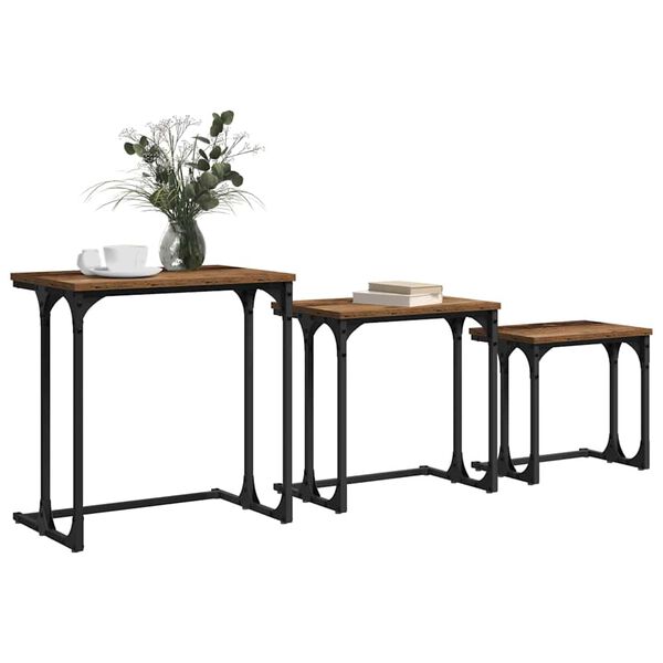 vidaXL Stolik Kawowy Nesting 3 pcs Stare drewno 50.5 x 35 x 53 cm