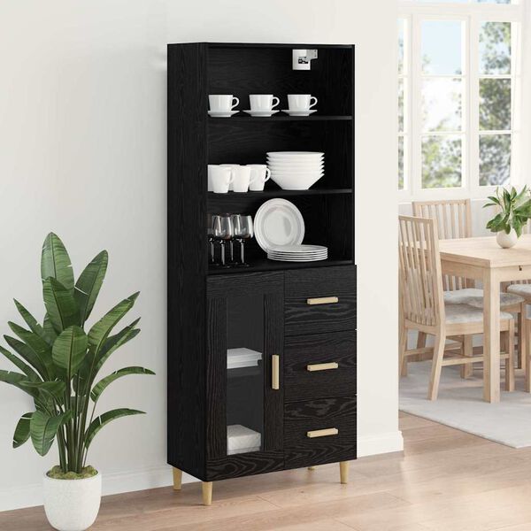 vidaXL Highboard z szufladą Czarny Dąb 69,5 x 32,5 x 180 cm