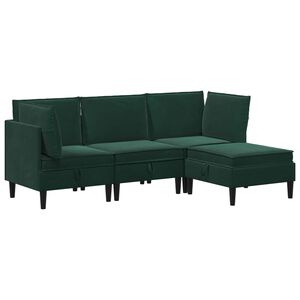 vidaXL Zestaw mebli do salonu z poduszką 4 pcs Ciemnozielony Welur