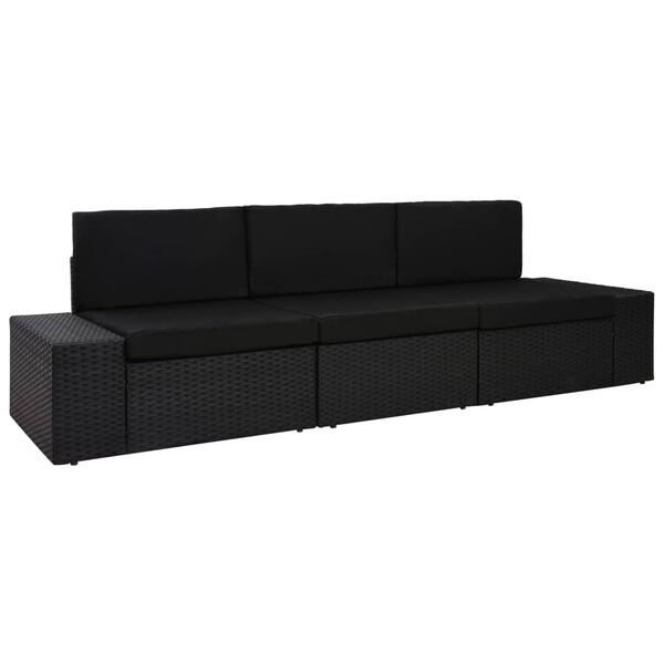 vidaXL Sofa modułowa 3-osobowa, rattan PE, czarna