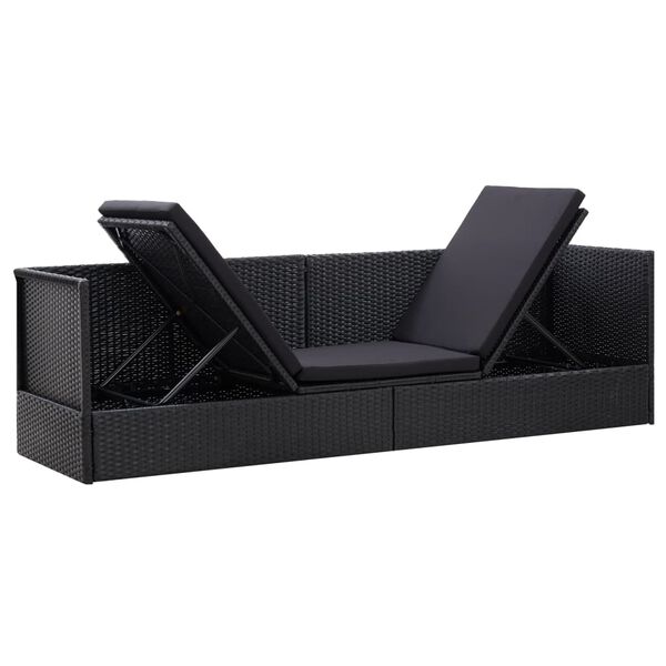 vidaXL Sofa ogrodowa z poduszkami, polirattan, czarna