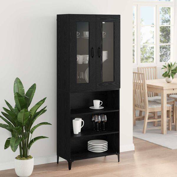 vidaXL Highboard Czarny Dąb 69,5 x 34 x 180 cm Materiał drewnopochodny