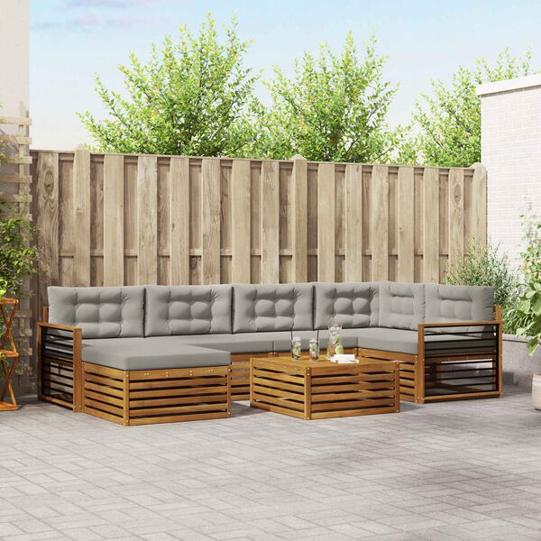 vidaXL Zestaw sof na zewnątrz z poduszką 7 pcs Naturalny i Jasny Szary