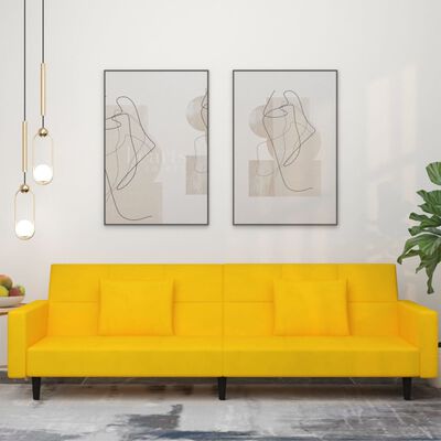 vidaXL 2-osobowa kanapa, 2 poduszki, żółta, aksamitna