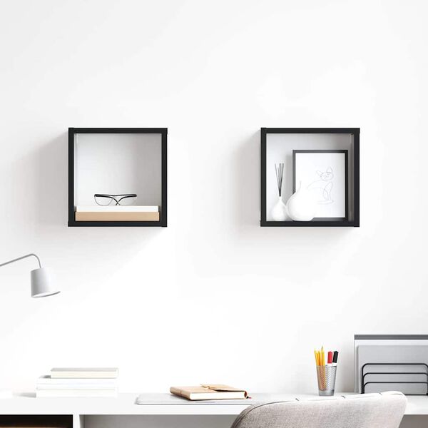 vidaXL P&oacute;łki ścienne kostki, 2 szt., czarne z połyskiem, 26x15x26 cm