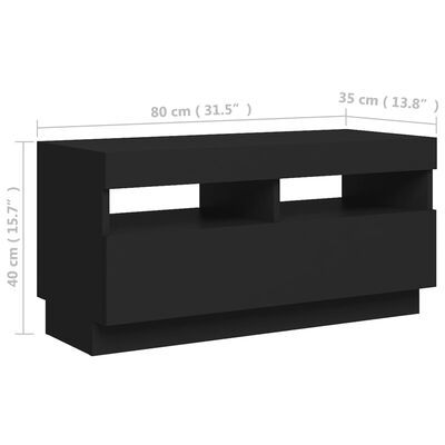 vidaXL Szafka pod TV z oświetleniem LED, czarna, 80x35x40 cm
