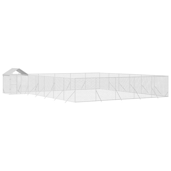 vidaXL Kojec dla psa, z dachem, srebrny,12x12x2,5m, stal galwanizowana