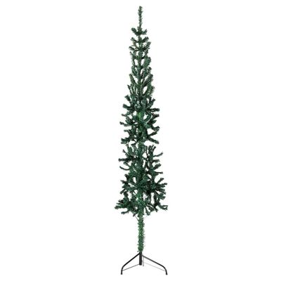 vidaXL Smukła choinka połówka ze stojakiem, sztuczna, zielona, 240 cm