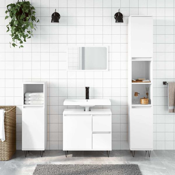 vidaXL Szafka łazienkowa, wysoki połysk, biała, 65x33x60 cm