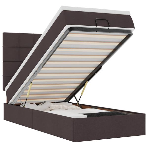vidaXL Ł&oacute;żko otomana z materacem i LED ciemnobrązowy 90x200 cm tkanina