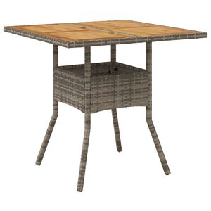 vidaXL St&oacute;ł ogrodowy z akacjowym blatem, szary, 80x80x75 cm, rattan PE