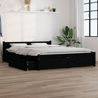 vidaXL Rama łóżka z szufladami, czarna, 150x200 cm