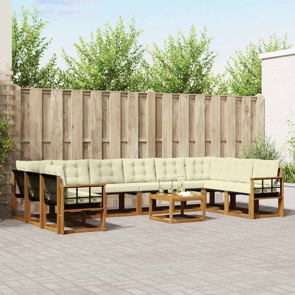 vidaXL Zestaw sof na zewnątrz z poduszką 11 pcs Naturalny i Kremowy