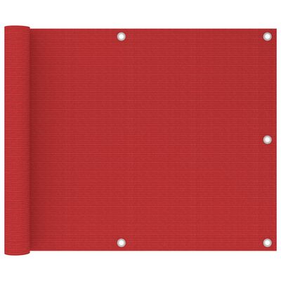 vidaXL Parawan balkonowy, czerwony, 75x500 cm, HDPE