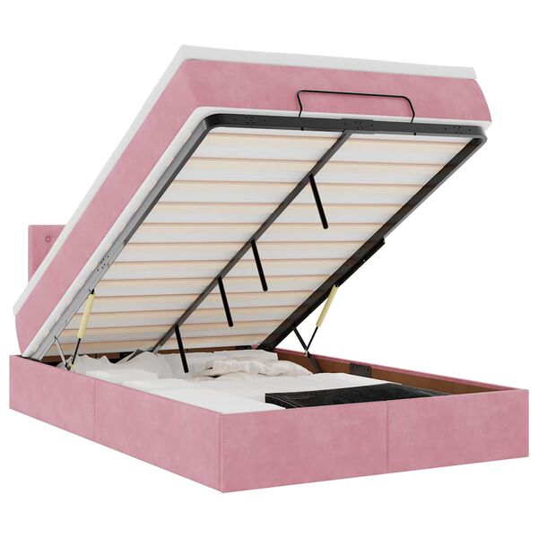 vidaXL Ł&oacute;żko otomana z materacem i LED, r&oacute;żowy, 120x190cm, aksamit